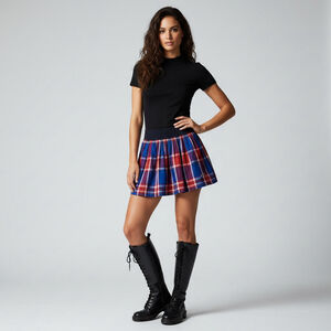 Hollister Y2K 90’s Tartan Red Blue Plaid Cotton Mini Skirt Size Small